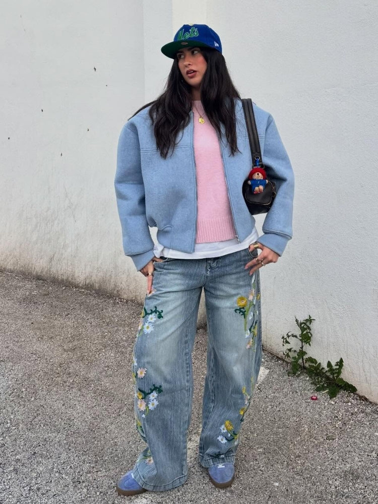 DCRB Baggy Washed Flower Denim Jeans - Image 3