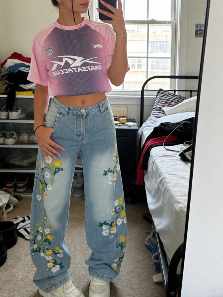 DCRB Baggy Washed Flower Denim Jeans - Image 4