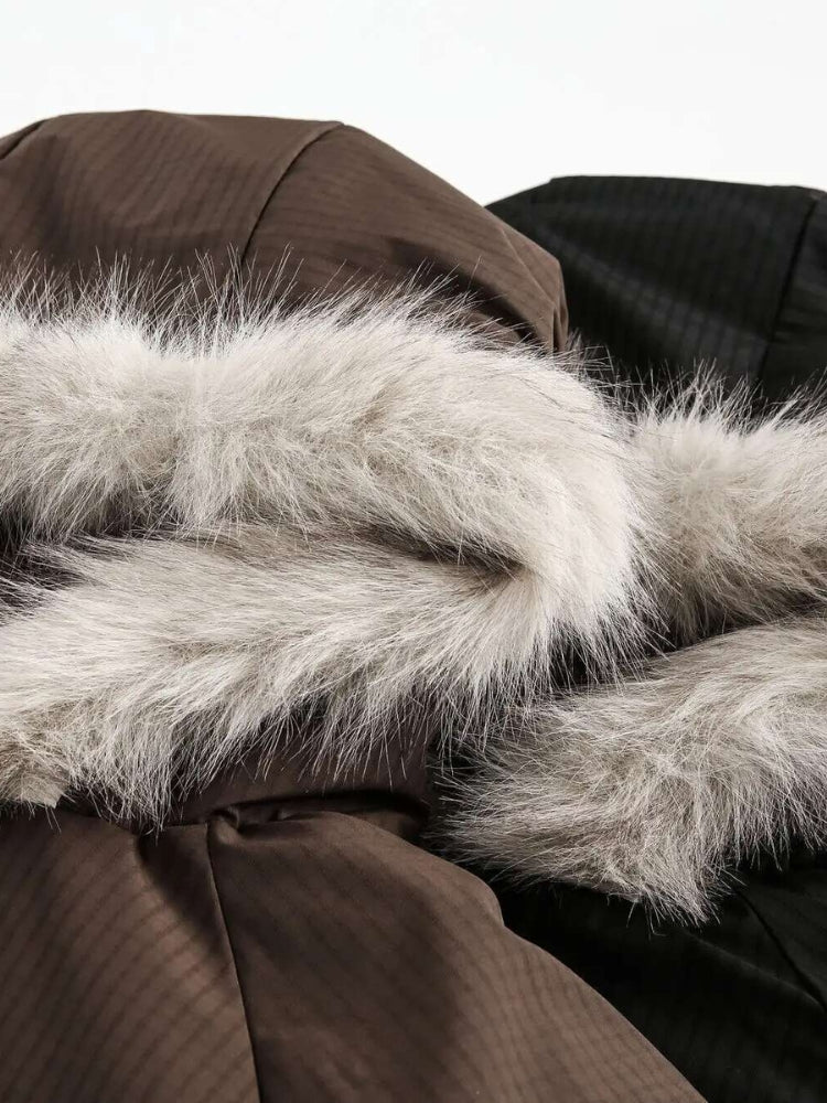 DCRB Boxy Fit Padded Coat with Fur Hoodie - Image 11