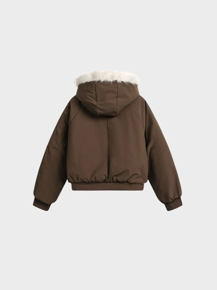 DCRB Boxy Fit Padded Coat with Fur Hoodie - Image 3
