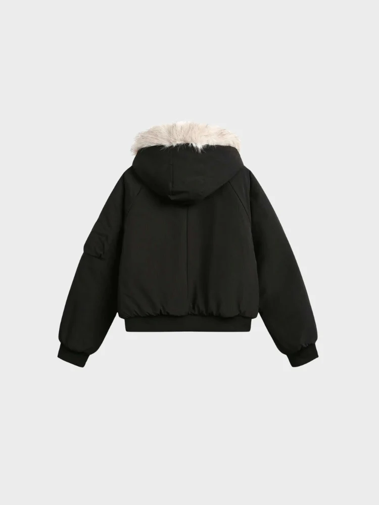 DCRB Boxy Fit Padded Coat with Fur Hoodie - Image 4